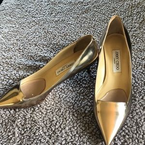 Jimmy Choo allure gold pointy pump kitten heels
